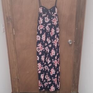 Band of Gypsies Black Maxi Dress with Pink Floral Design